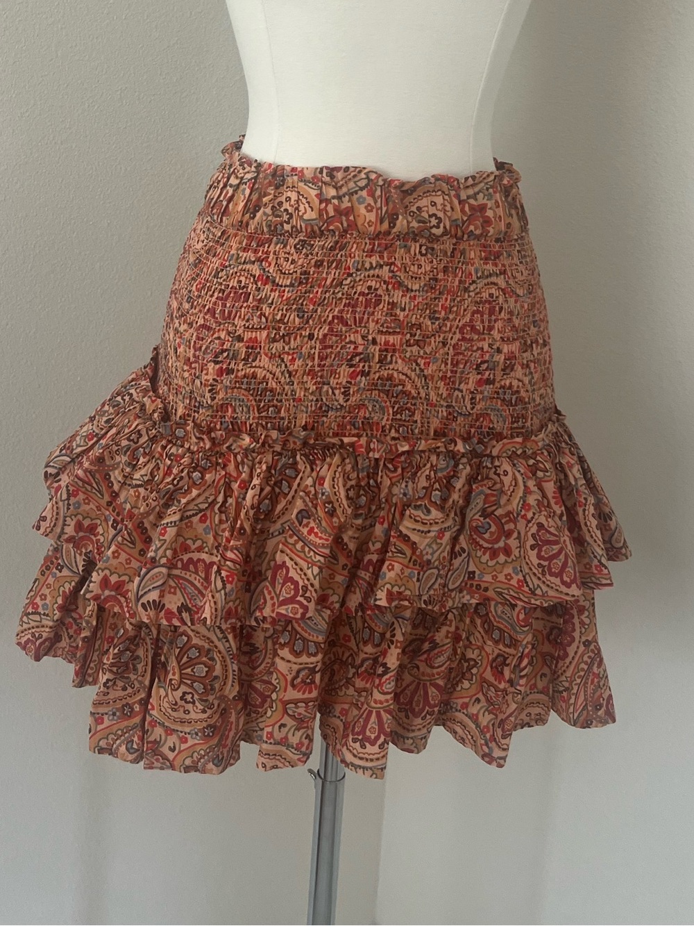 House of Harlow Ruffle Skirt Paisley Rust Brown XS